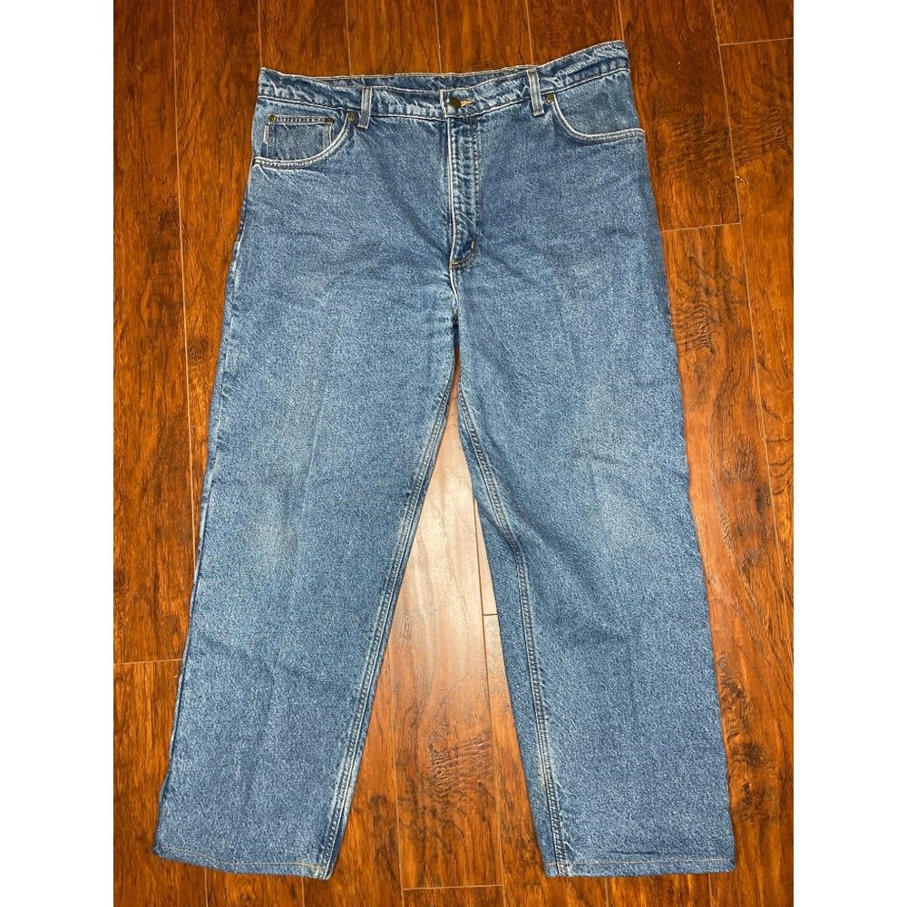 Vintage Carhartt B21DST Flannel Lined Blue Denim Jeans Size 40 x 32